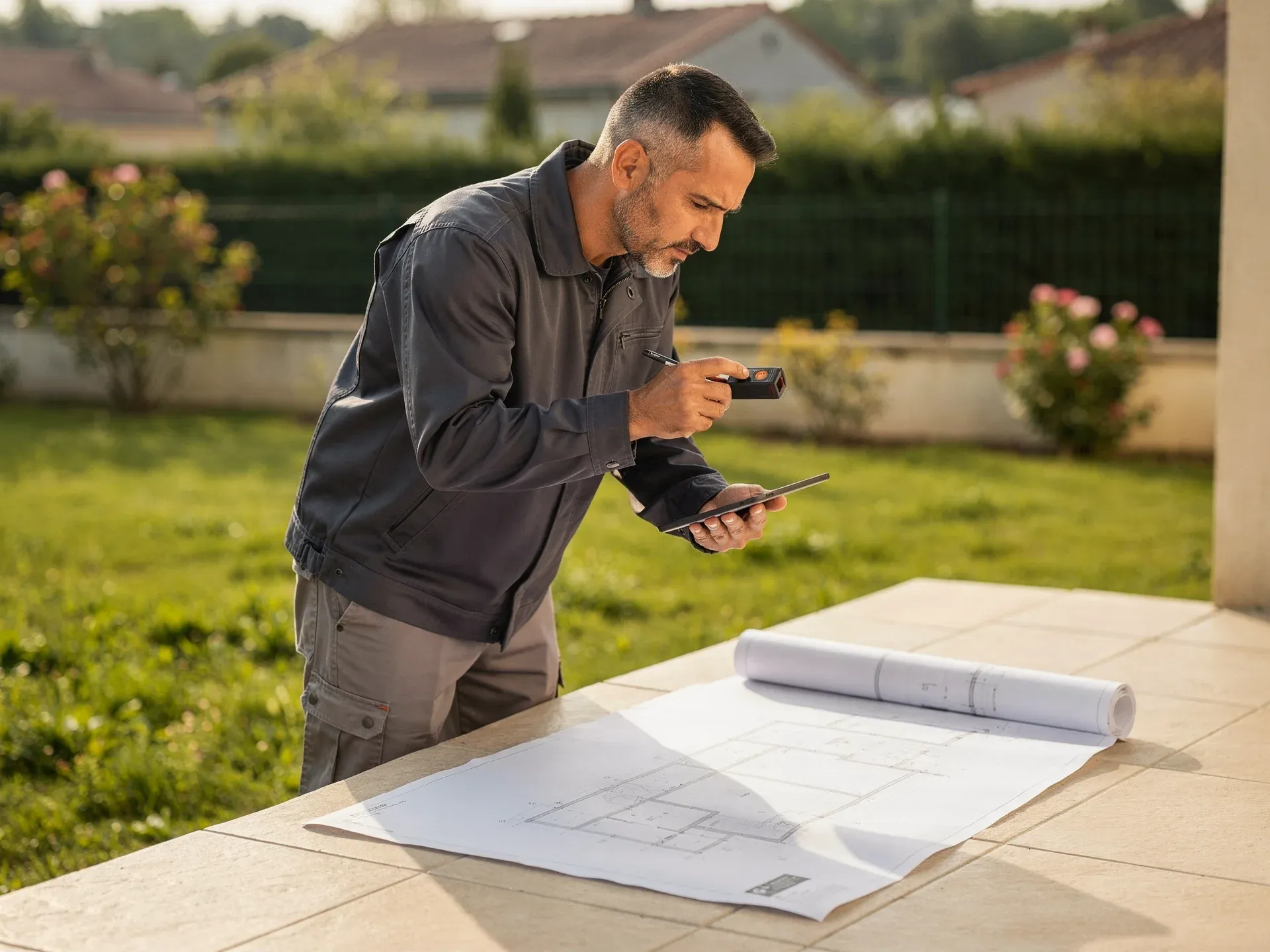 Visite technique d'un pergoliste sur une terrasse en Haute-Garonne